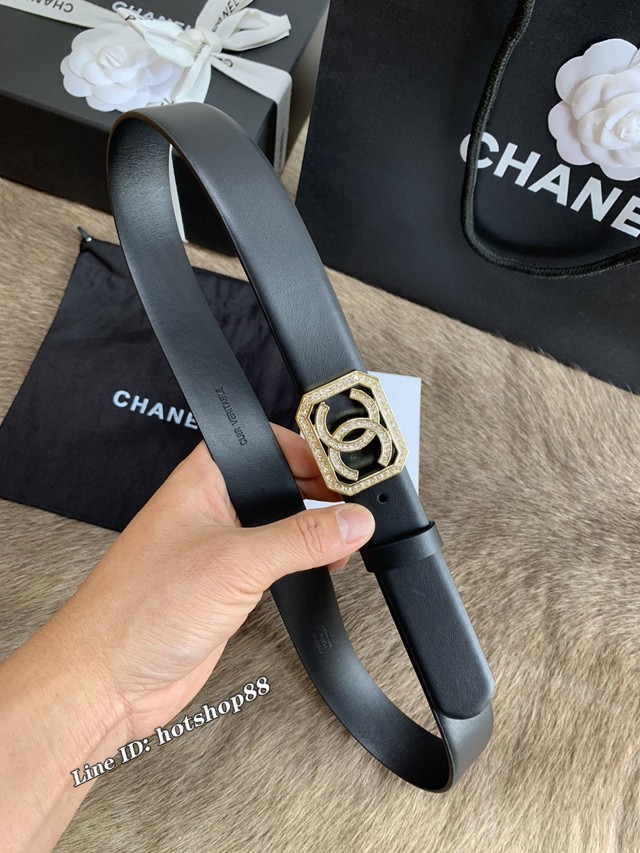 Chanel經典款女士皮帶 香奈兒小香鑽圈雙面用小牛皮腰帶  jjp1172